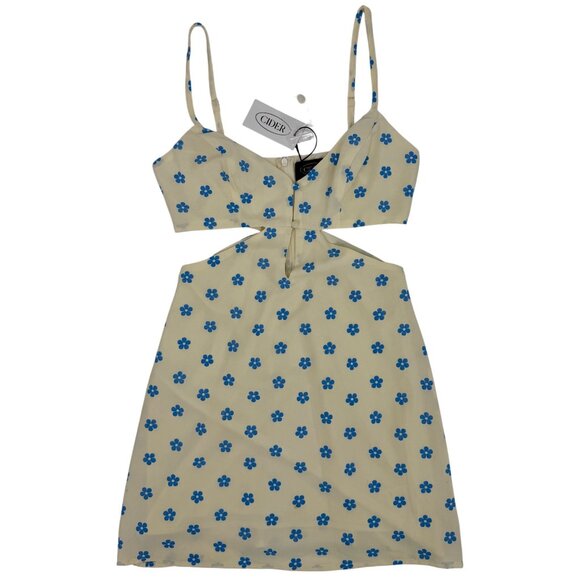 NWT Cider Floral Cutout & Keyhole Cream & Blue Boho Cottagecore Mini Dress - Picture 9 of 16